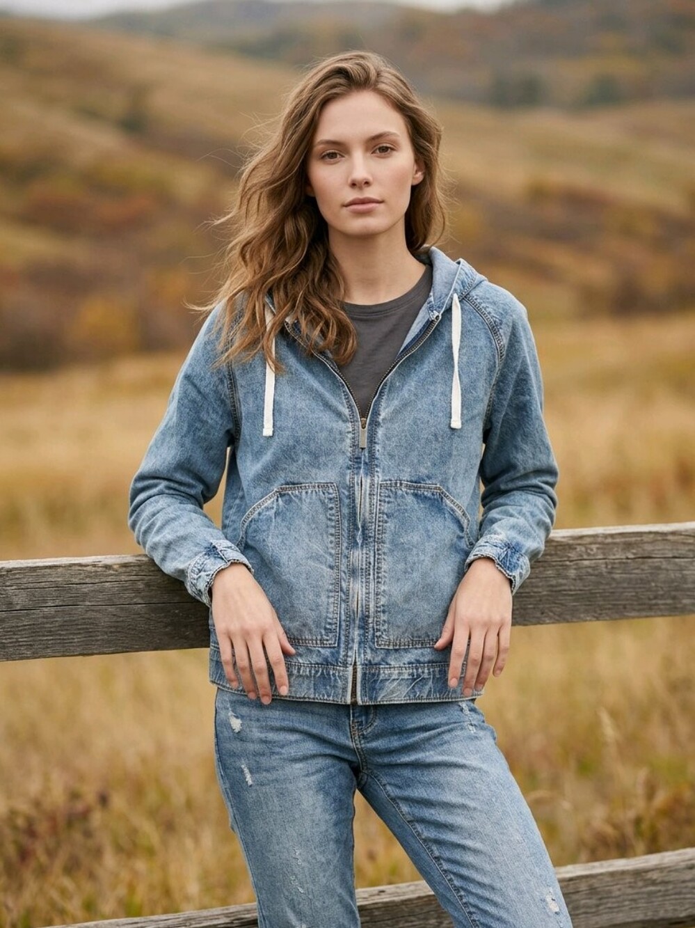 D & Co. Denim 100% Cotton Zip-Up Hoodie Jacket